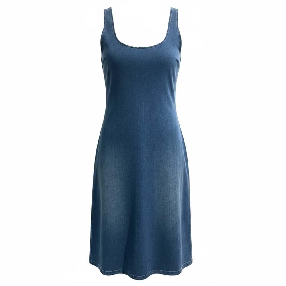 Denim Mini Dress 2X | Y2K Casual Tank Dress Blue Jean Minimalist Summer